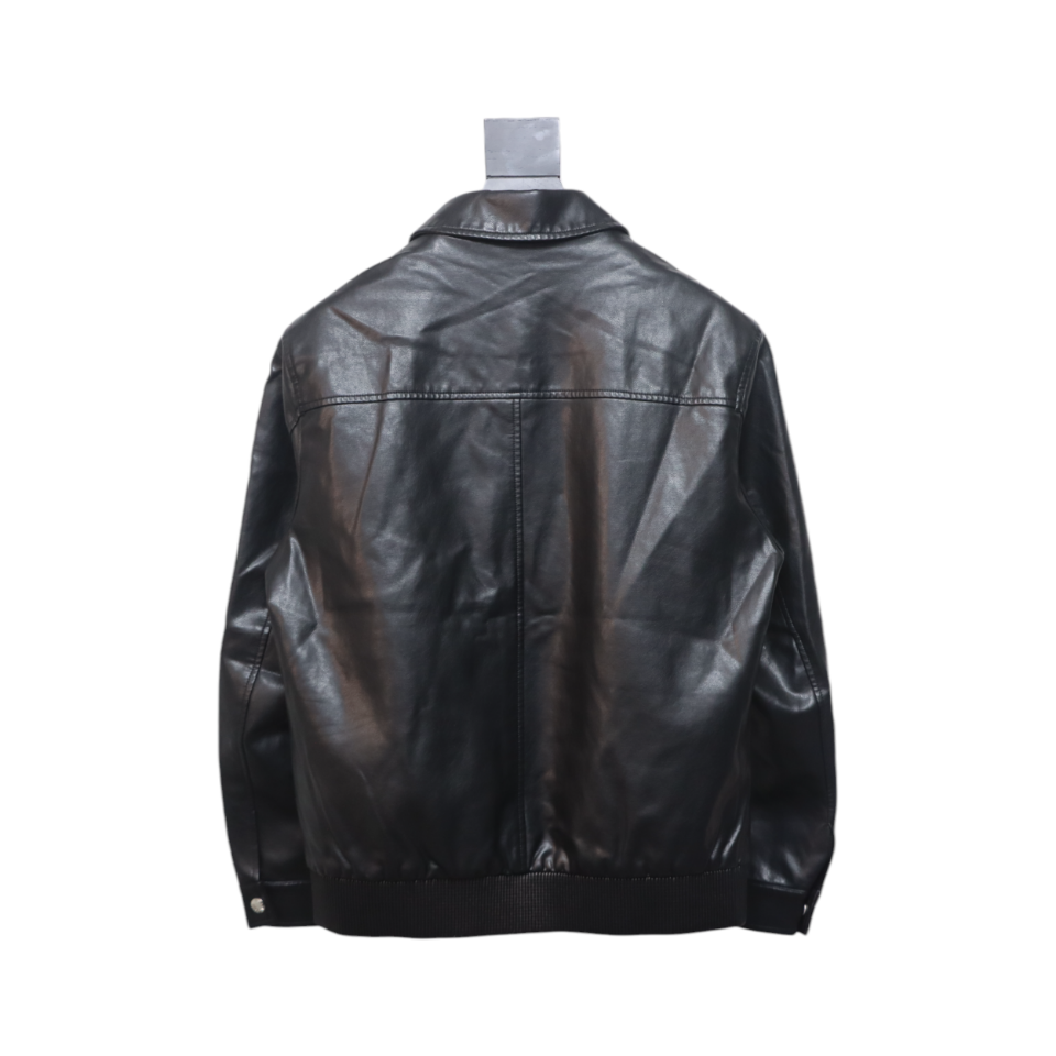 Prada 24Fw Triangle Logo Leather Jacket Black