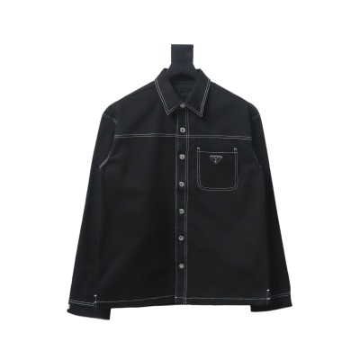 Prada 24FW Triangle Logo White Line Denim Jacket 01