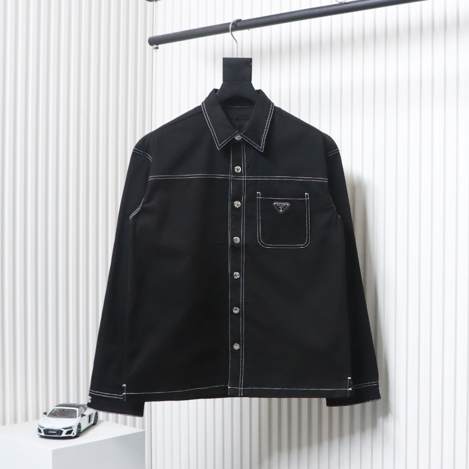 Prada 24FW Triangle Logo White Line Denim Jacket
