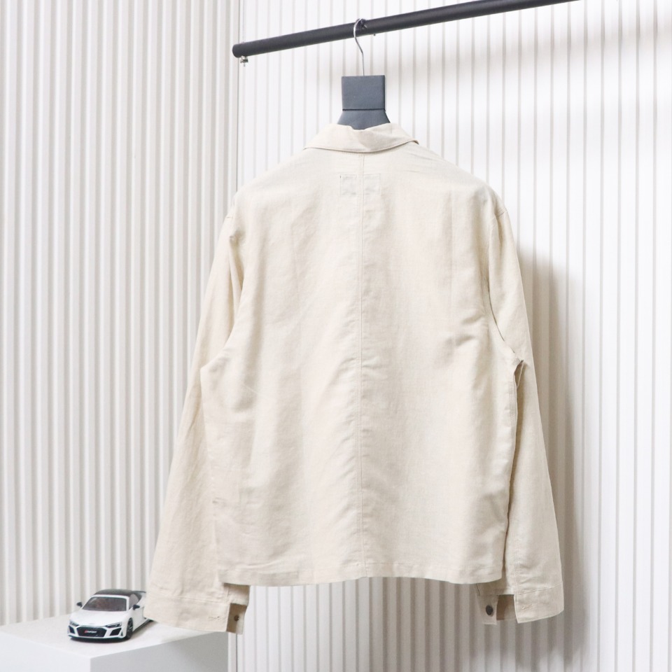 Prada 24SS Chambray Pocket Long Sleeve Shirt Jacket Beige