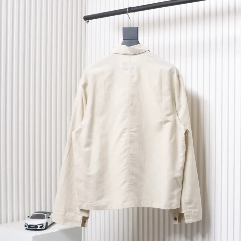 Prada 24SS Chambray Pocket Long Sleeve Shirt Jacket Beige