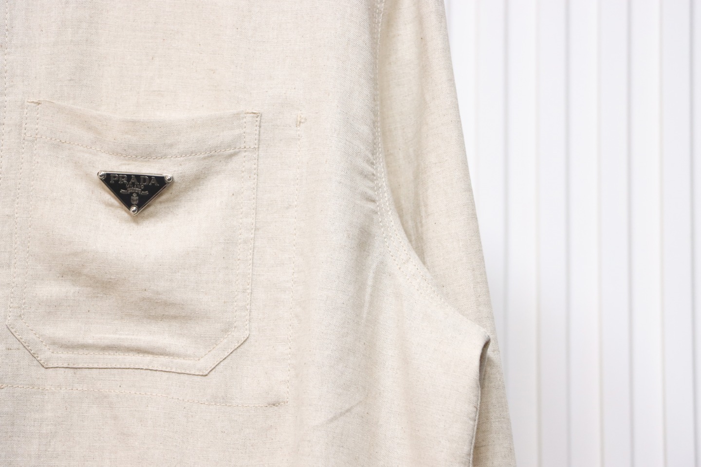 Prada 24SS Chambray Pocket Long Sleeve Shirt Jacket Beige