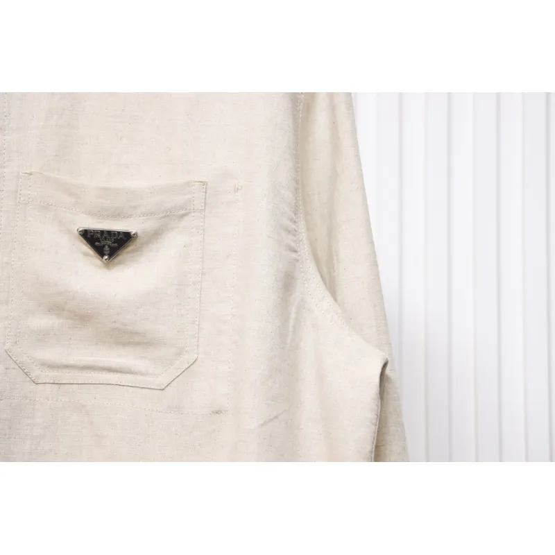 Prada 24SS Chambray Pocket Long Sleeve Shirt Jacket Beige