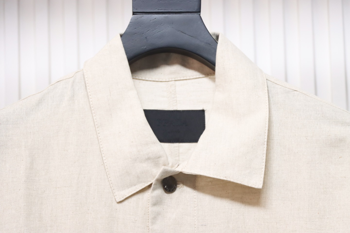 Prada 24SS Chambray Pocket Long Sleeve Shirt Jacket Beige