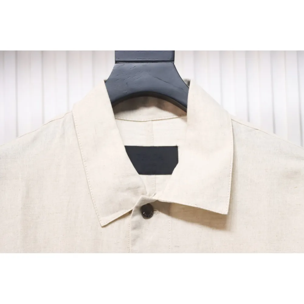 Prada 24SS Chambray Pocket Long Sleeve Shirt Jacket Beige