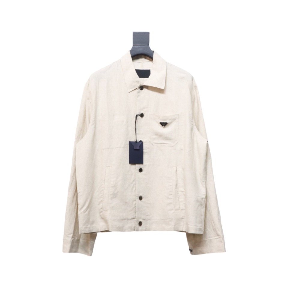 Prada 24SS Chambray Pocket Long Sleeve Shirt Jacket Beige