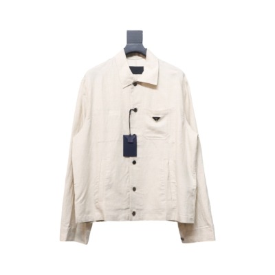 Prada 24SS Chambray Pocket Long Sleeve Shirt Jacket Beige 01
