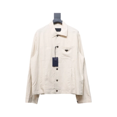 Prada 24SS Chambray Pocket Long Sleeve Shirt Jacket Beige 01