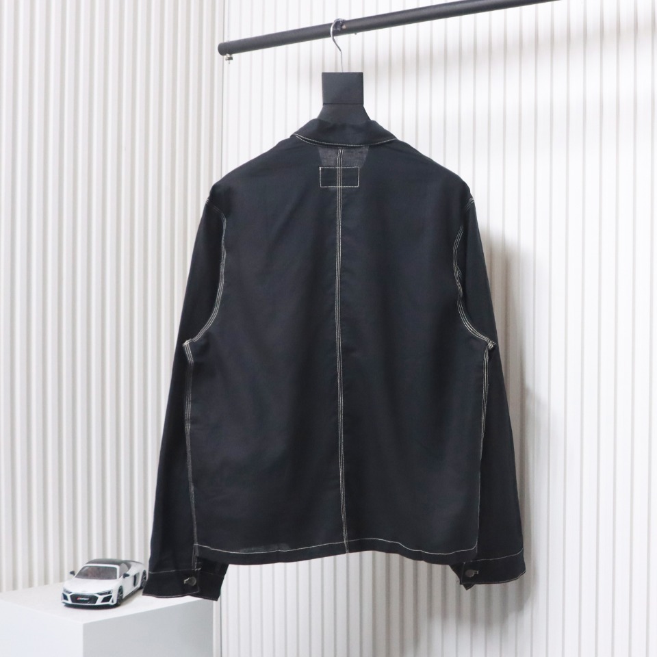 Prada 24SS Chambray Pocket Long Sleeve Shirt Jacket Black