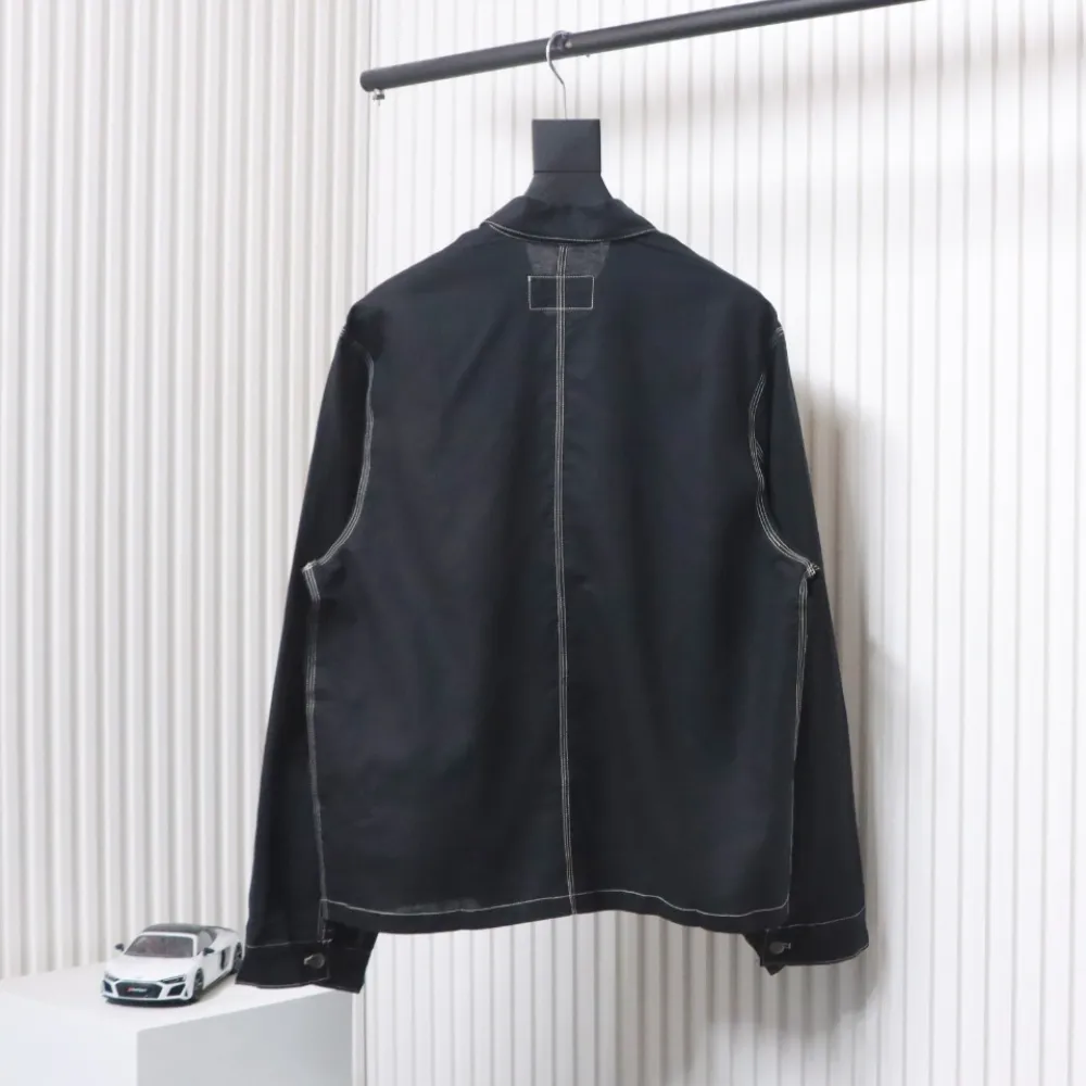 Prada 24SS Chambray Pocket Long Sleeve Shirt Jacket Black