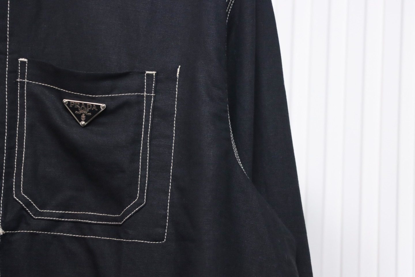 Prada 24SS Chambray Pocket Long Sleeve Shirt Jacket Black