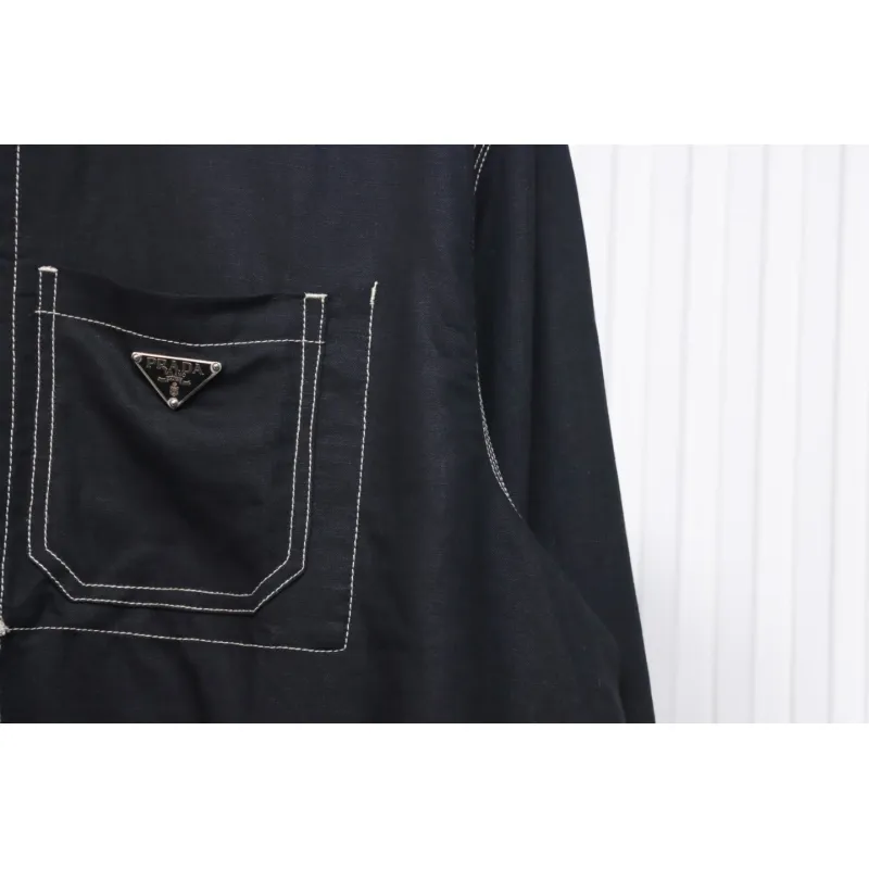 Prada 24SS Chambray Pocket Long Sleeve Shirt Jacket Black