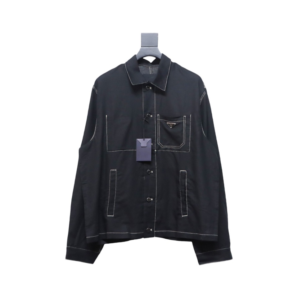 Prada 24SS Chambray Pocket Long Sleeve Shirt Jacket Black