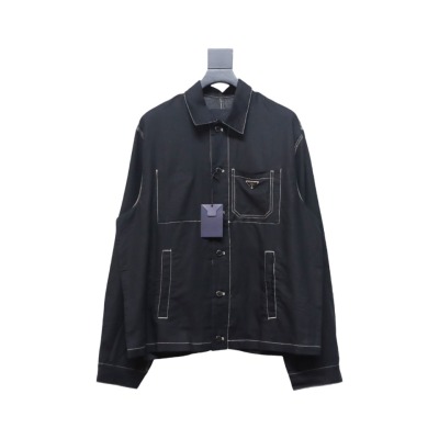 Prada 24SS Chambray Pocket Long Sleeve Shirt Jacket Black 01