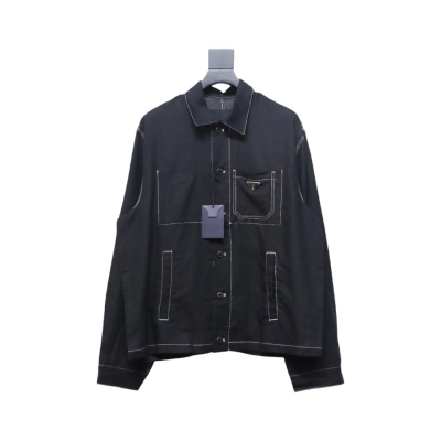 Prada 24SS Chambray Pocket Long Sleeve Shirt Jacket Black 01