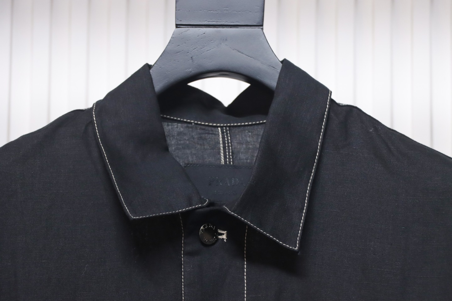 Prada 24SS Chambray Pocket Long Sleeve Shirt Jacket Black