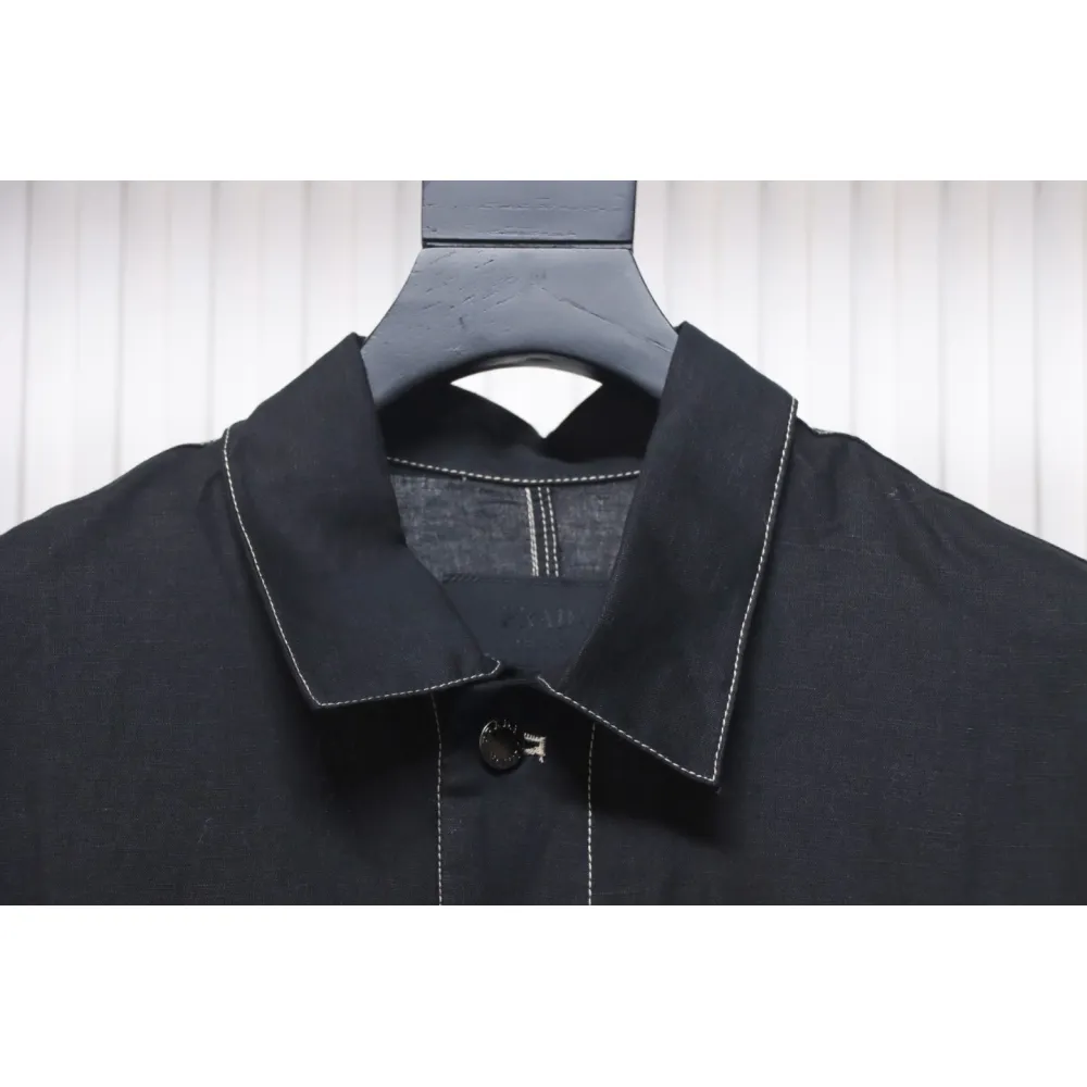 Prada 24SS Chambray Pocket Long Sleeve Shirt Jacket Black