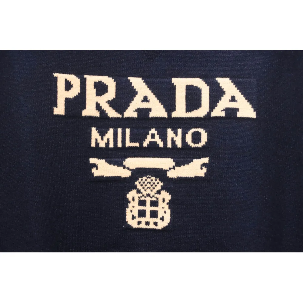 Prada 24ss Contrast Color Knitted Crew Neck Sweater