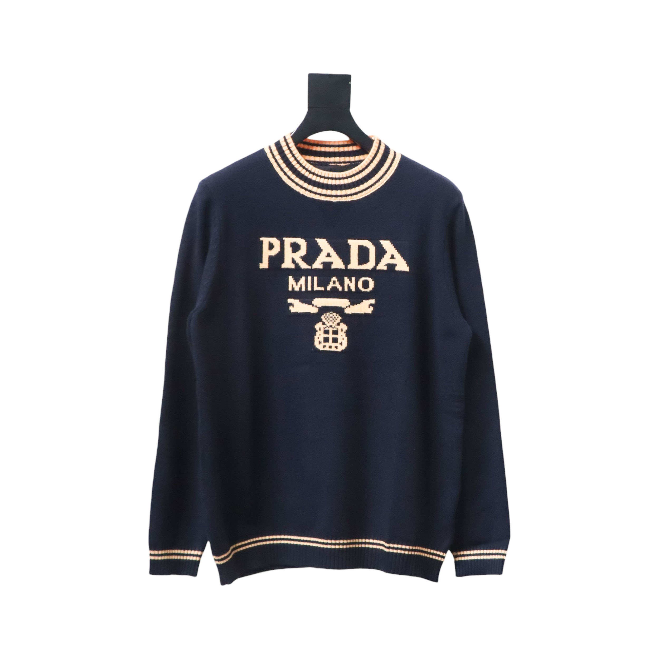 Prada 24ss Contrast Color Knitted Crew Neck Sweater