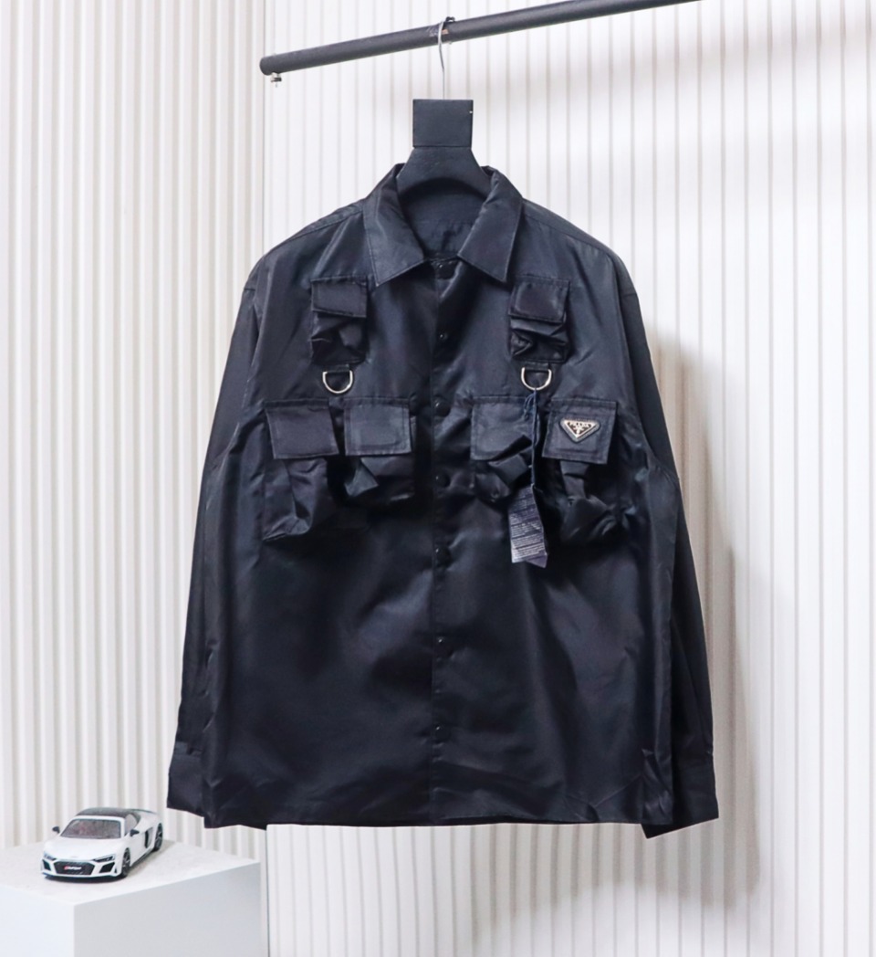 Prada 24SS Multi-Pocket Nylon Work Jacket Black