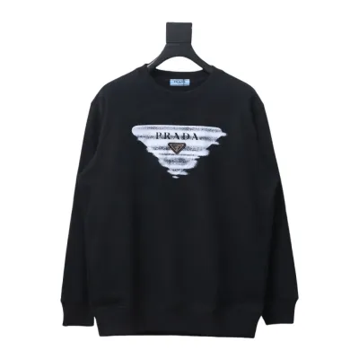 Prada 24SS Phantom Triangle Logo Printed Crew Neck Hoodie Black 01