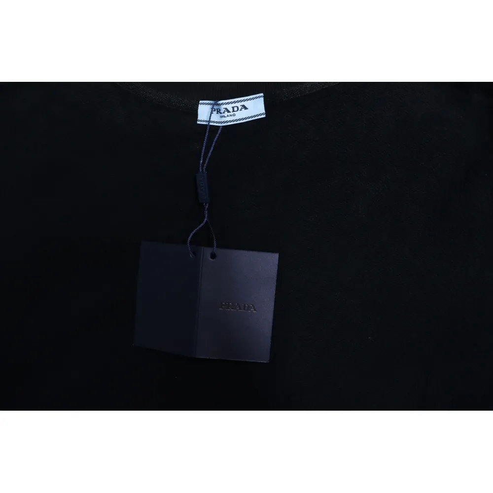 Prada 24SS Phantom Triangle Logo Printed Crew Neck Hoodie Black