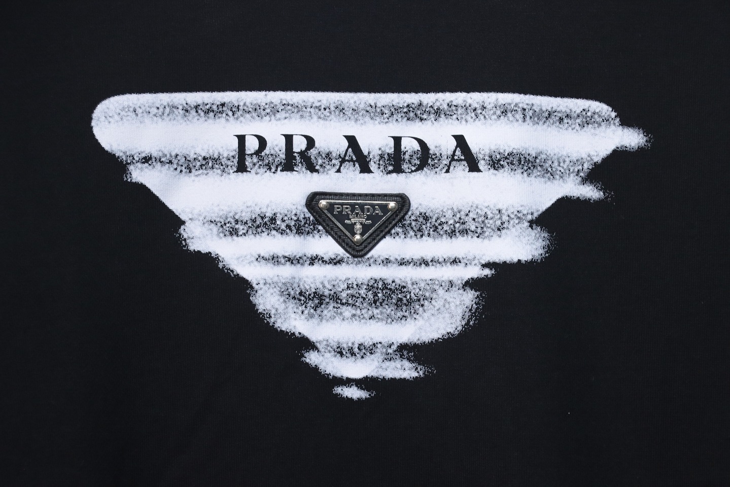 Prada 24SS Phantom Triangle Logo Printed Crew Neck Hoodie Black