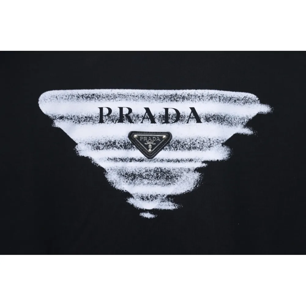Prada 24SS Phantom Triangle Logo Printed Crew Neck Hoodie Black