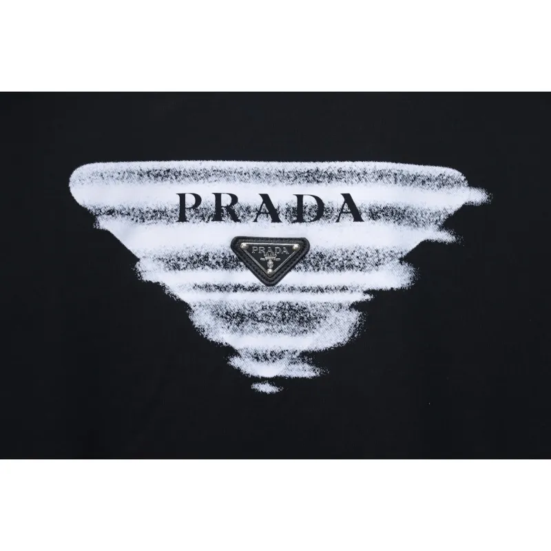 Prada 24SS Phantom Triangle Logo Printed Crew Neck Hoodie Black