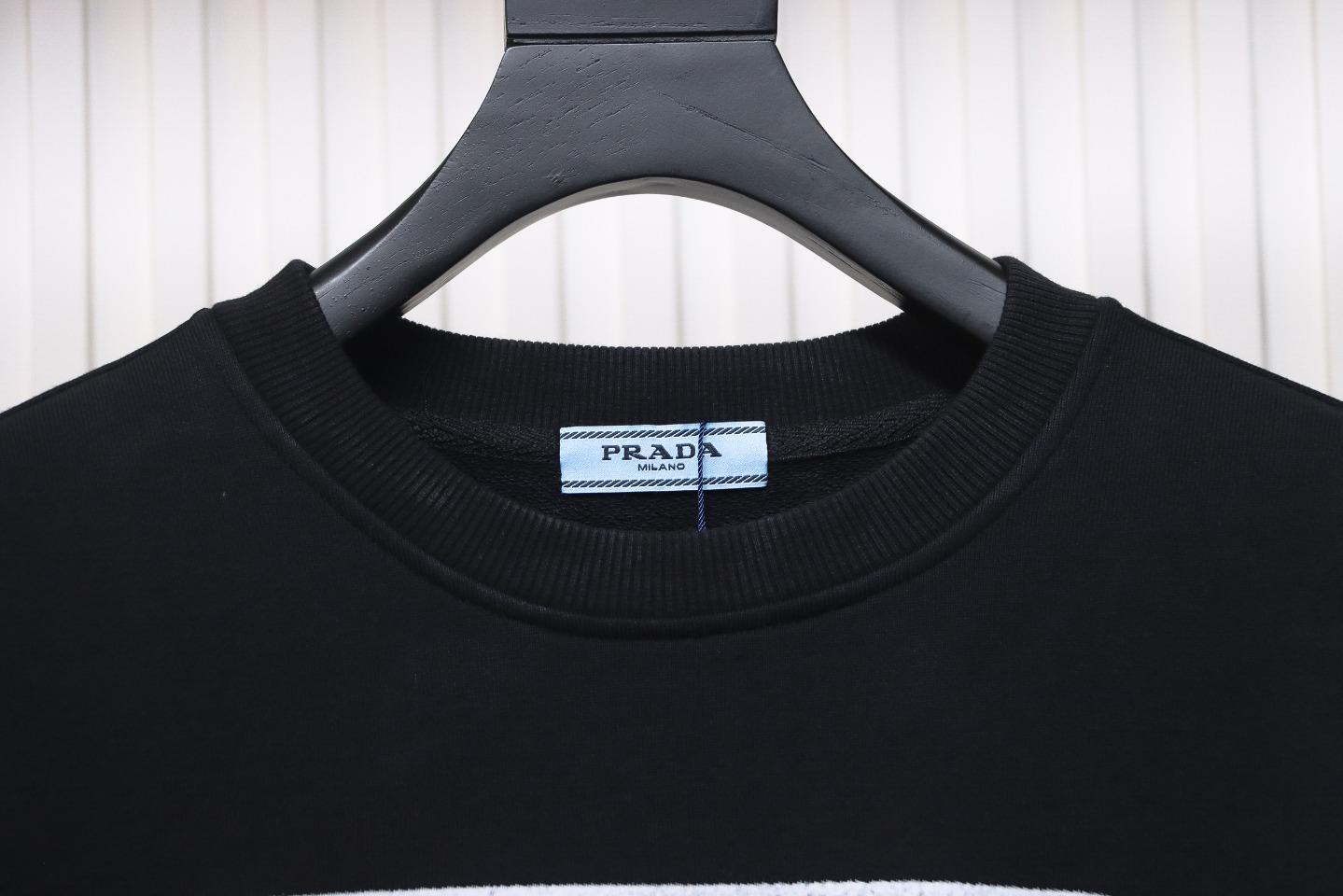 Prada 24SS Phantom Triangle Logo Printed Crew Neck Hoodie Black