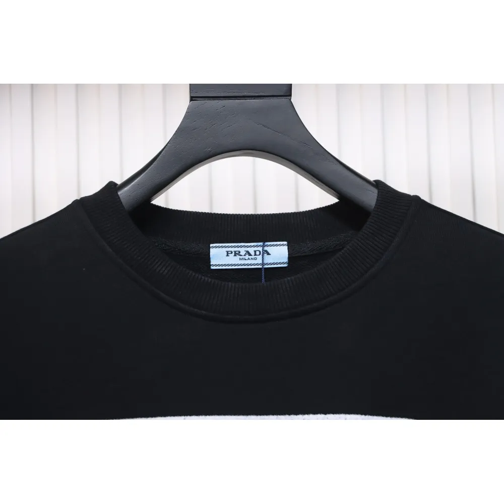 Prada 24SS Phantom Triangle Logo Printed Crew Neck Hoodie Black