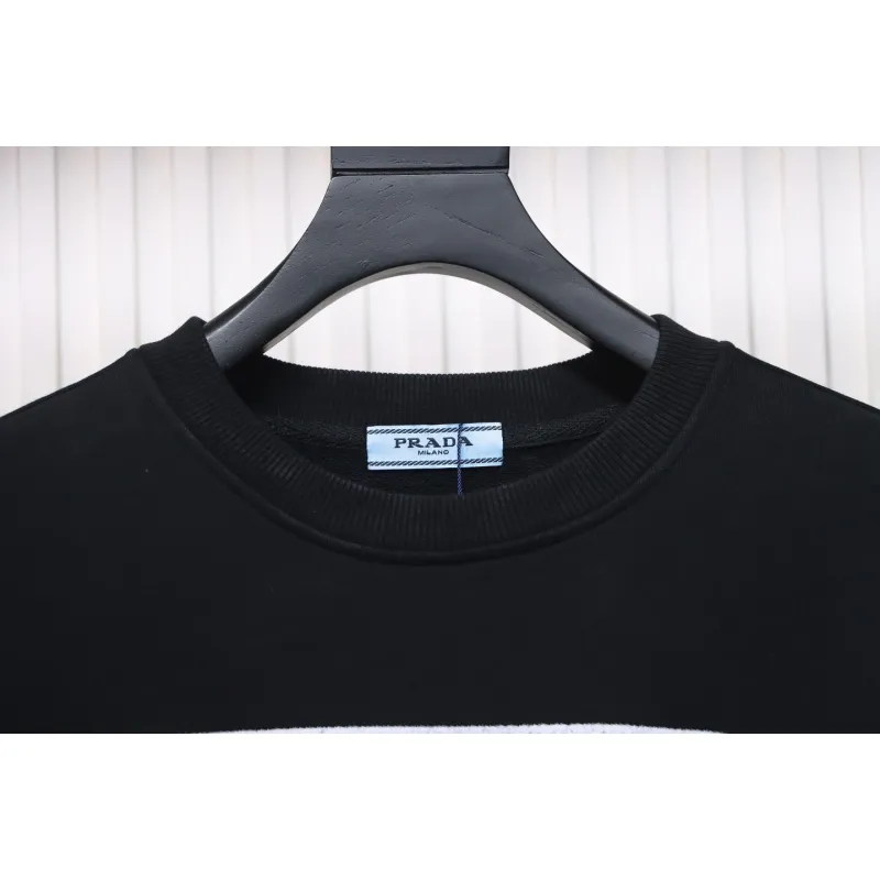 Prada 24SS Phantom Triangle Logo Printed Crew Neck Hoodie Black