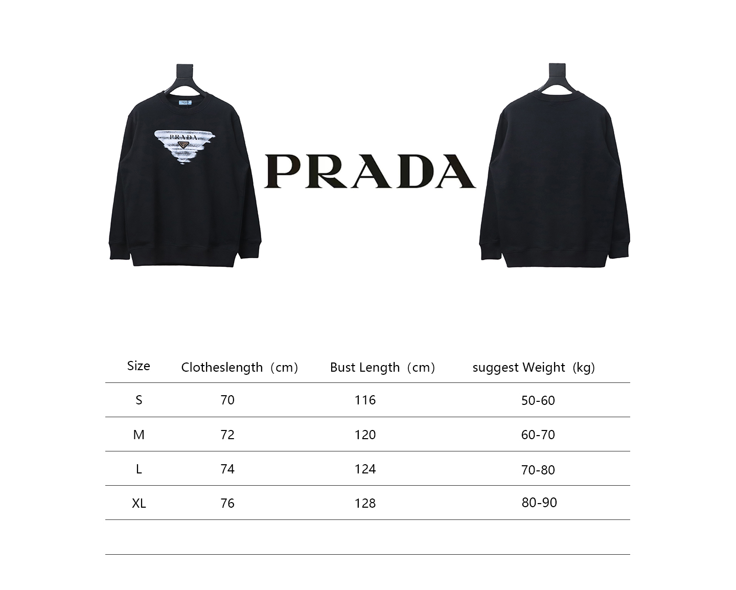 Prada 24SS Phantom Triangle Logo Printed Crew Neck Hoodie Black