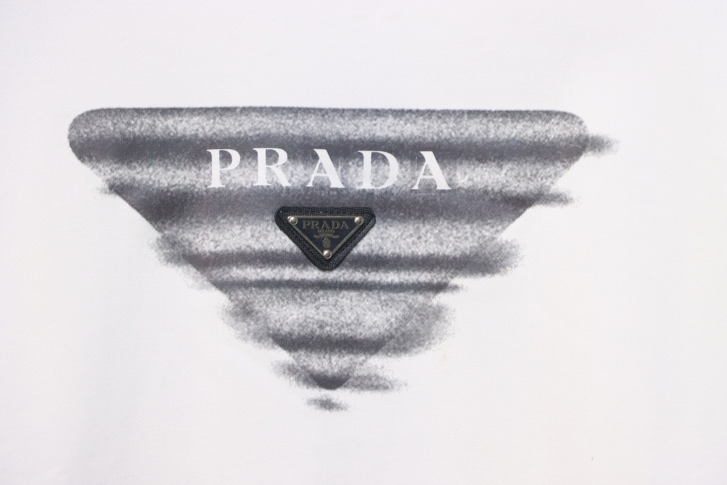 Prada 24SS Phantom Triangle Logo Printed Crew Neck Hoodie White