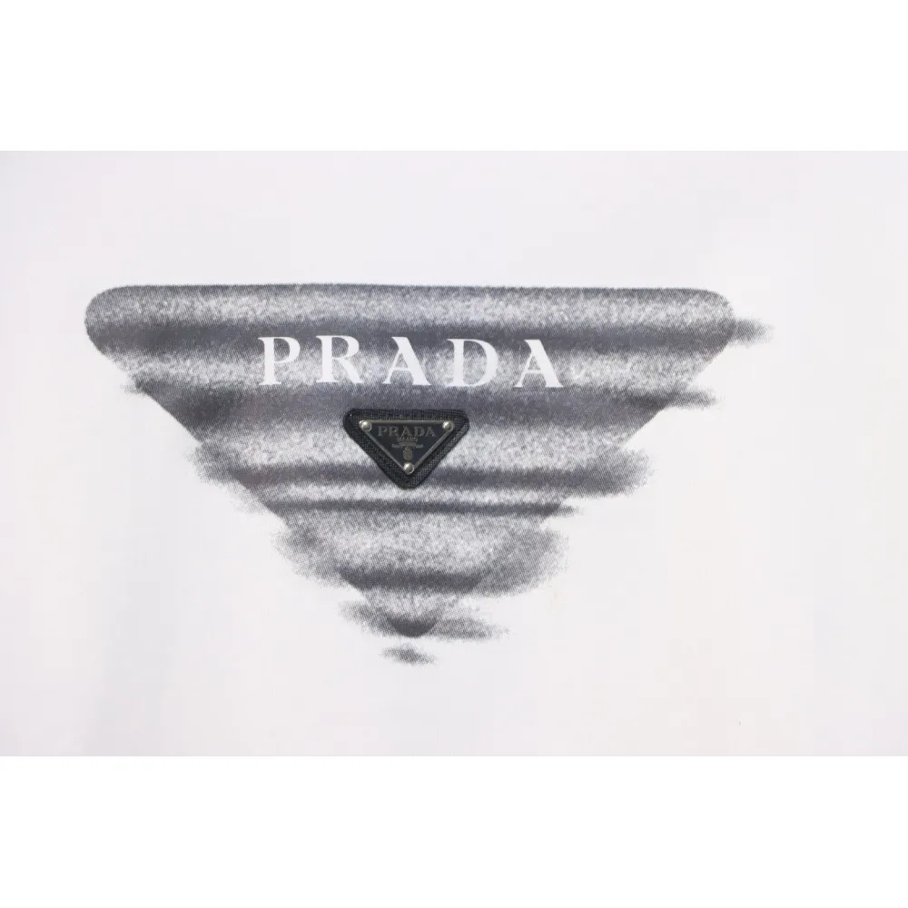 Prada 24SS Phantom Triangle Logo Printed Crew Neck Hoodie White