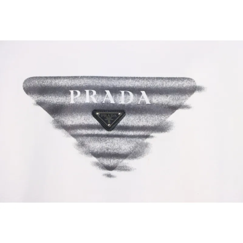 Prada 24SS Phantom Triangle Logo Printed Crew Neck Hoodie White