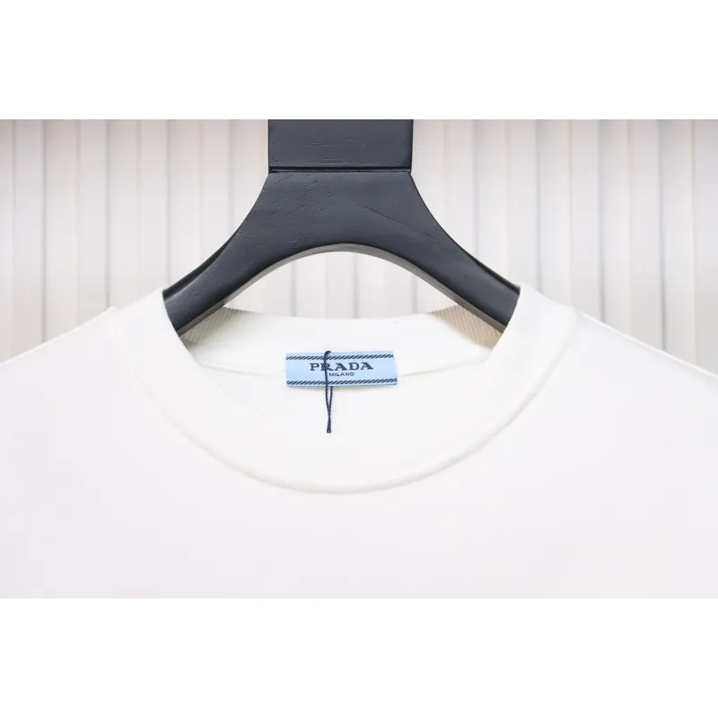 Prada 24SS Phantom Triangle Logo Printed Crew Neck Hoodie White