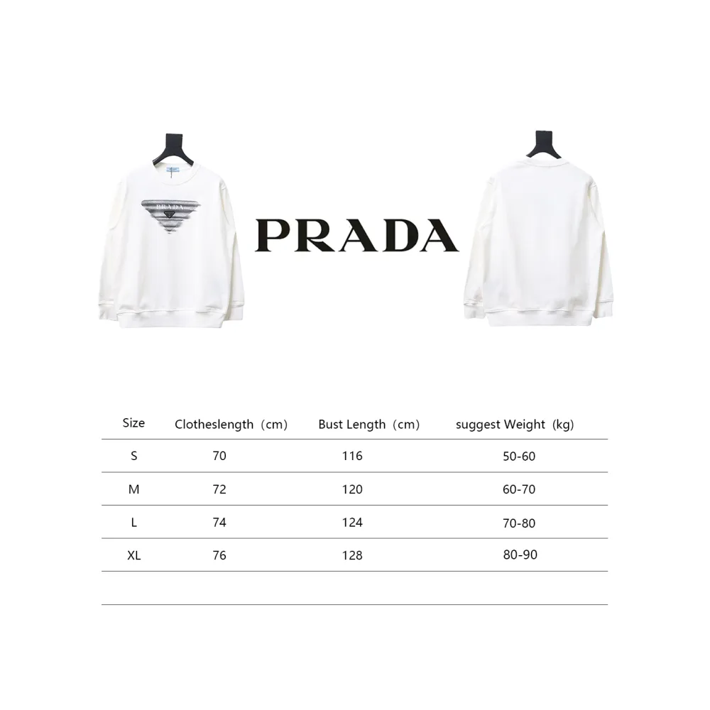 Prada 24SS Phantom Triangle Logo Printed Crew Neck Hoodie White