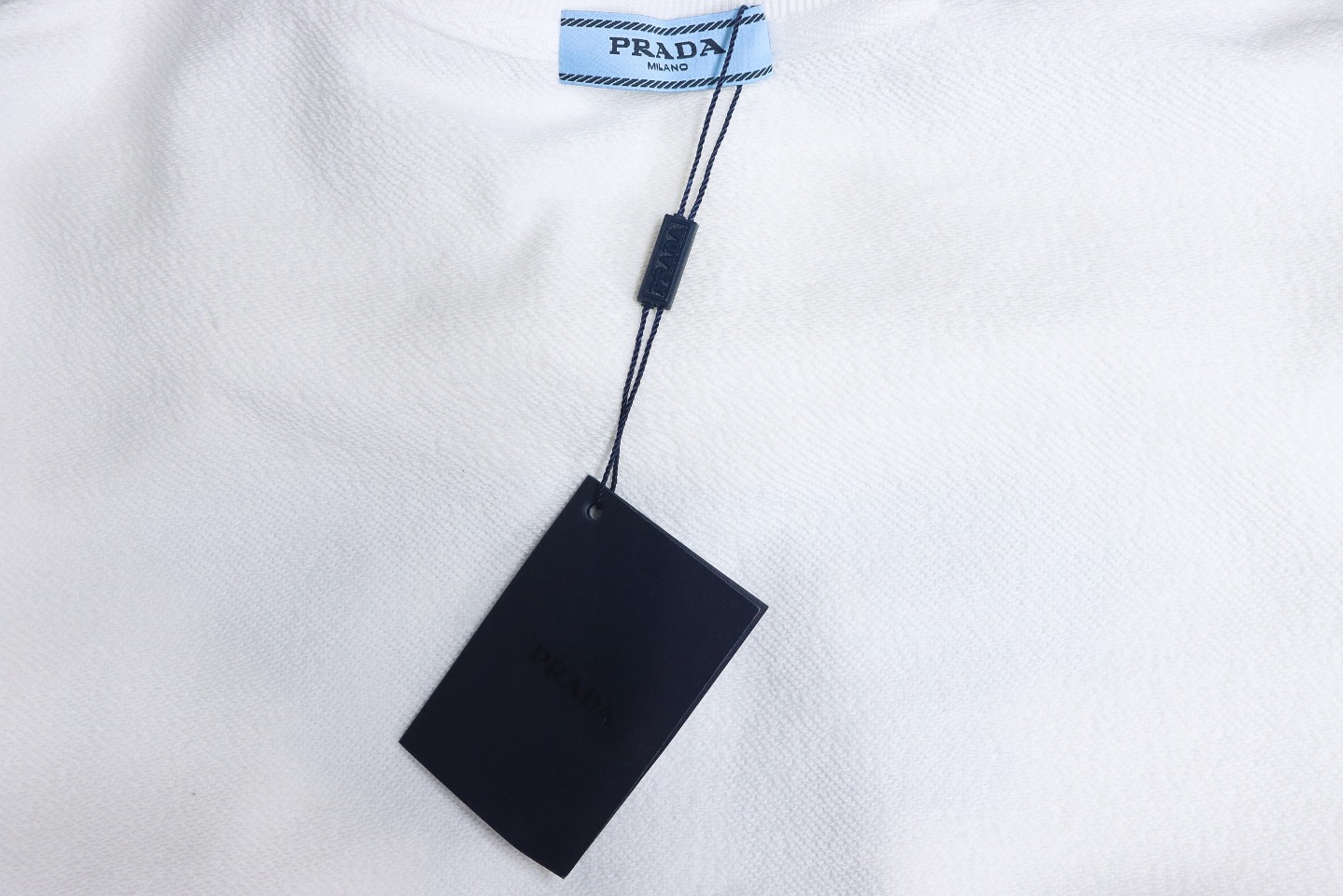 Prada 24SS Phantom Triangle Logo Printed Crew Neck Hoodie White