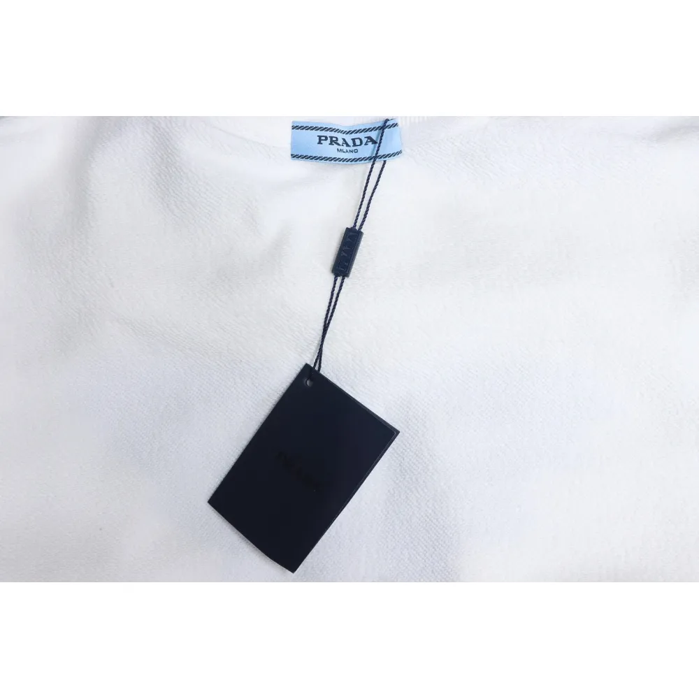 Prada 24SS Phantom Triangle Logo Printed Crew Neck Hoodie White