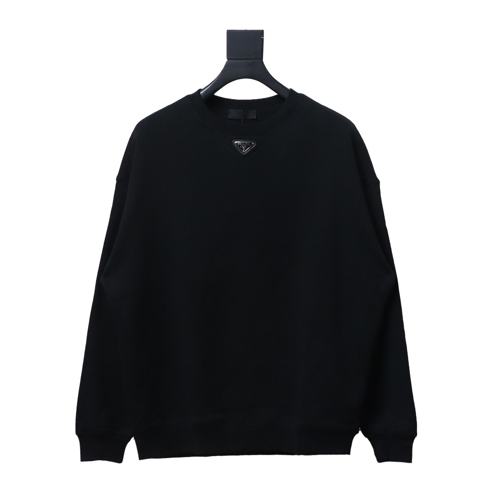 Prada 24ss Round Neck Hoodie With Triangle Logo Black