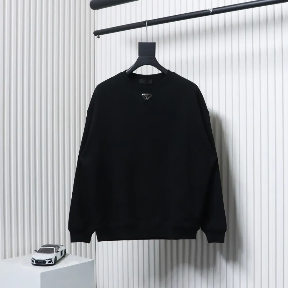 Prada 24ss Round Neck Hoodie With Triangle Logo Black