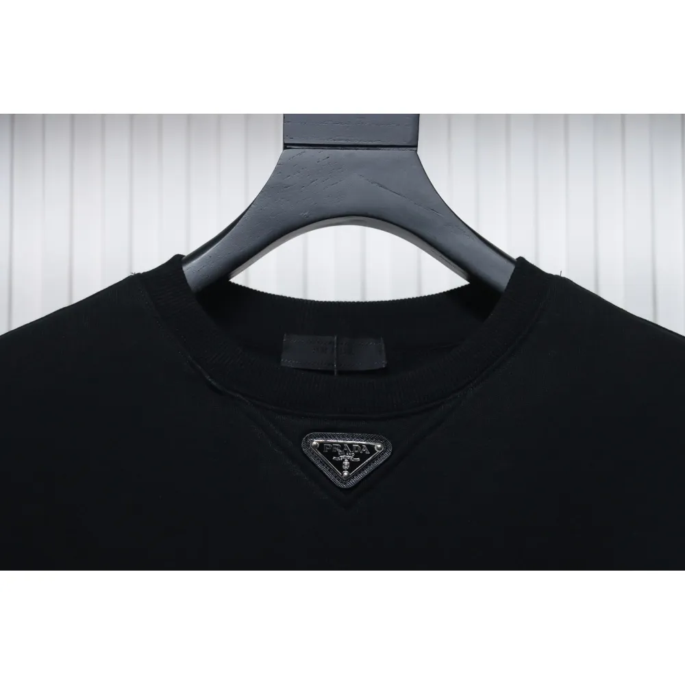 Prada 24ss Round Neck Hoodie With Triangle Logo Black