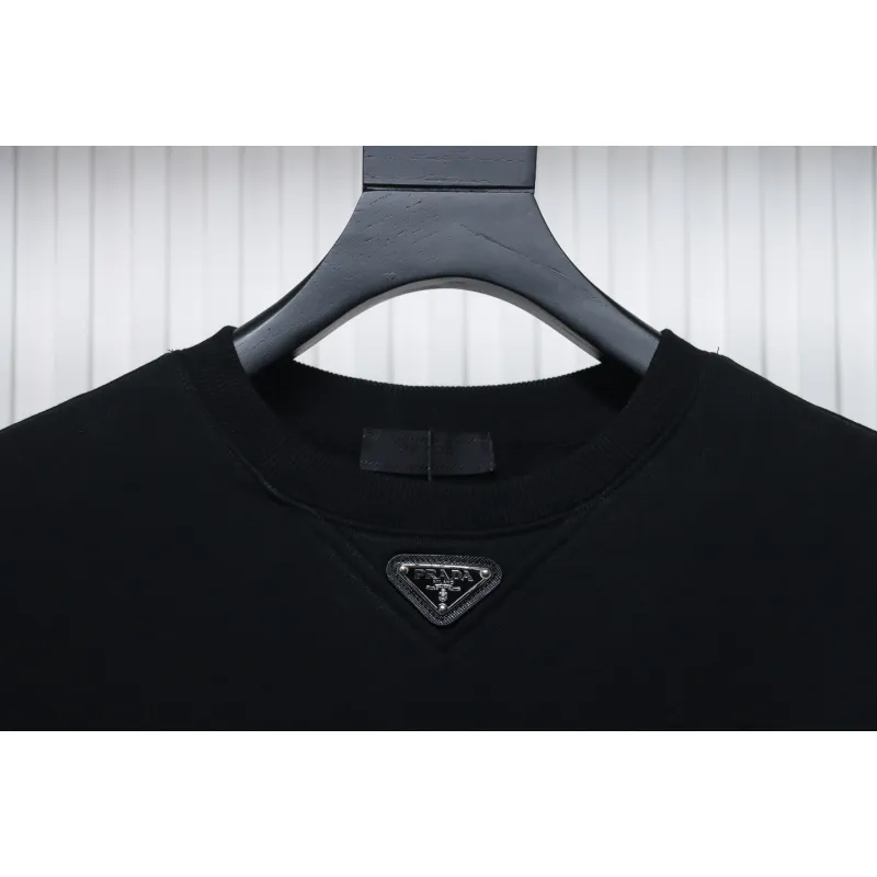 Prada 24ss Round Neck Hoodie With Triangle Logo Black