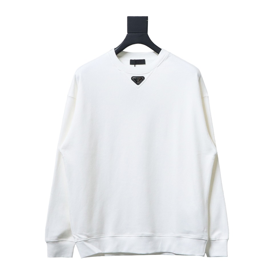 Prada 24ss Round Neck Hoodie With Triangle Logo White