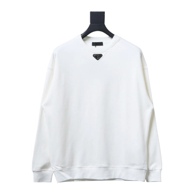 Prada 24ss Round Neck Hoodie With Triangle Logo White 01