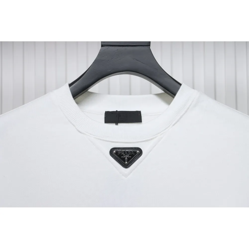 Prada 24ss Round Neck Hoodie With Triangle Logo White