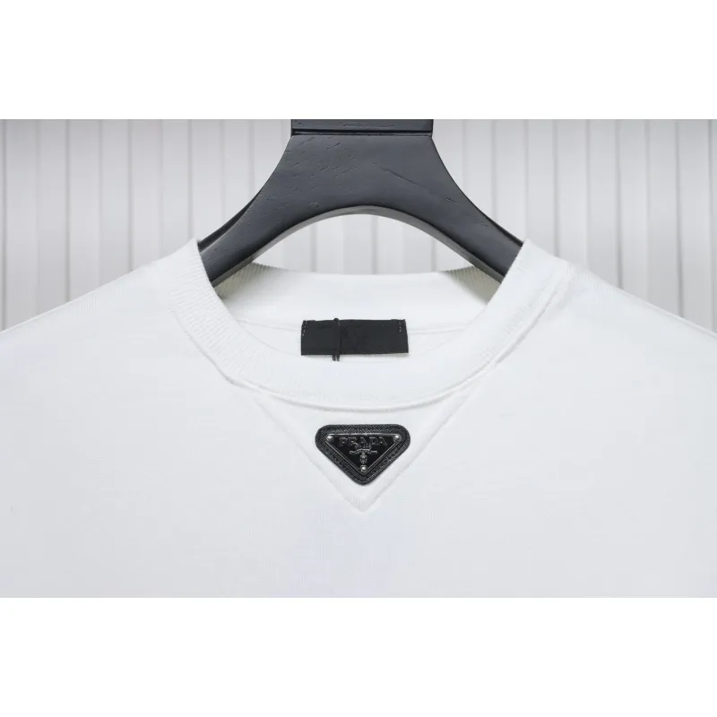 Prada 24ss Round Neck Hoodie With Triangle Logo White