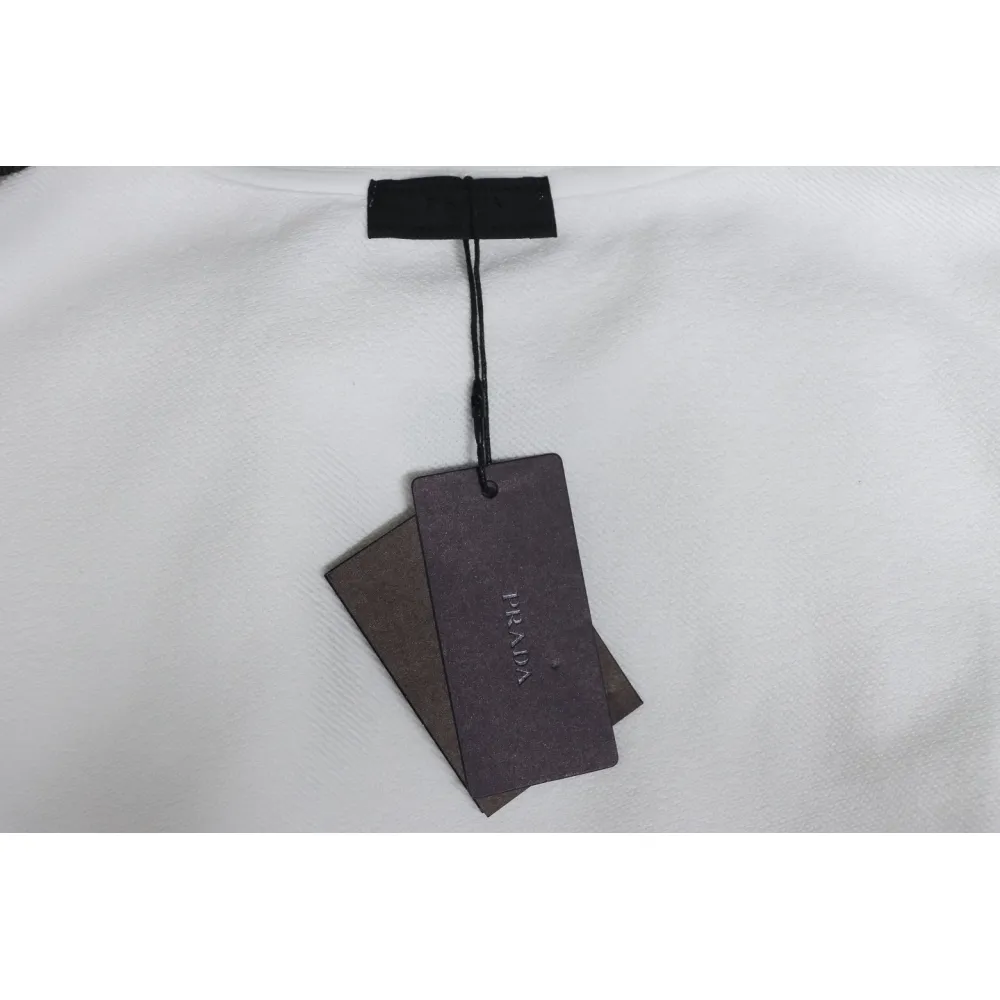 Prada 24ss Round Neck Hoodie With Triangle Logo White