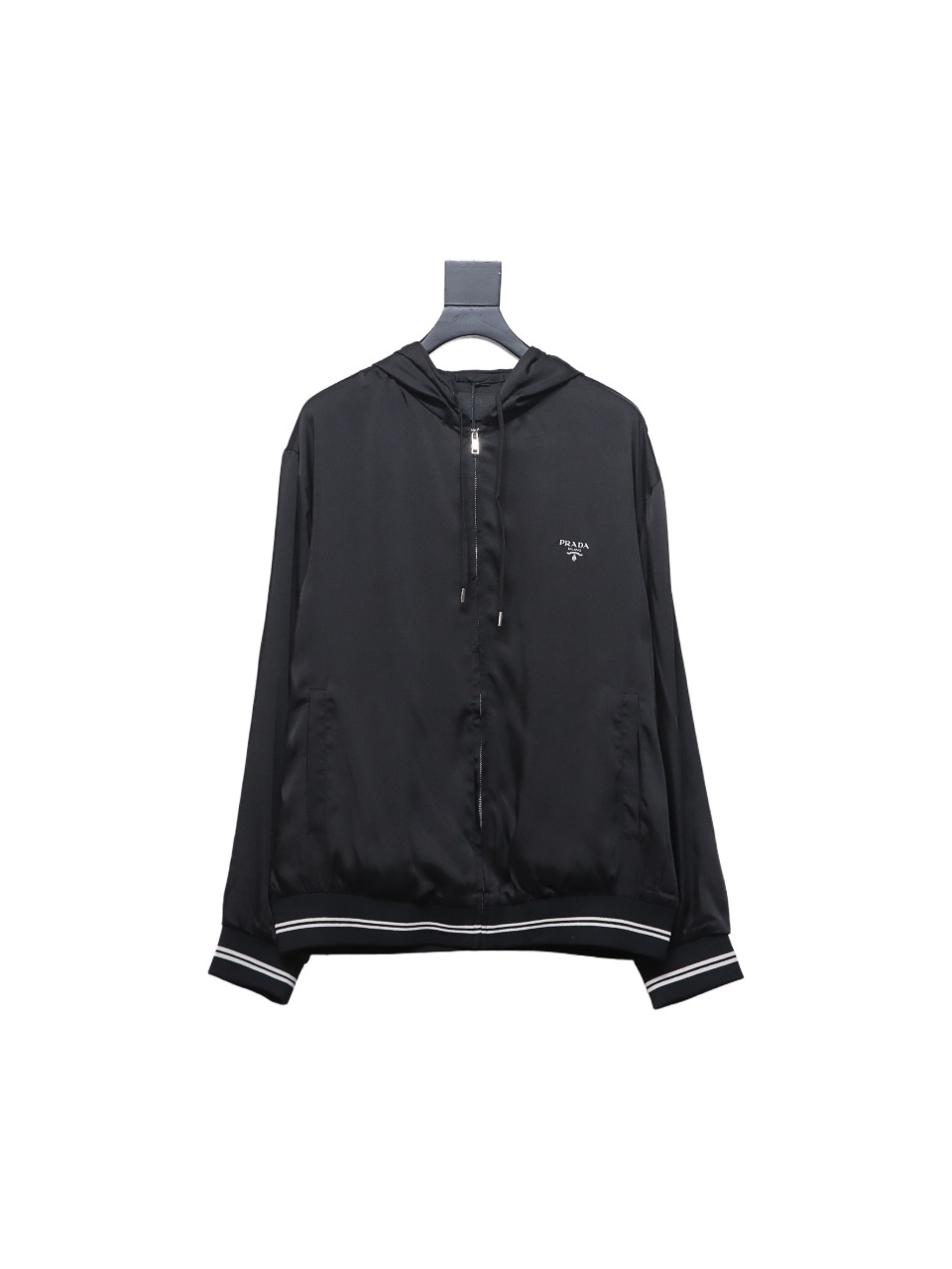 Prada 24SS Silk Web Hem Hooded Jacket Black